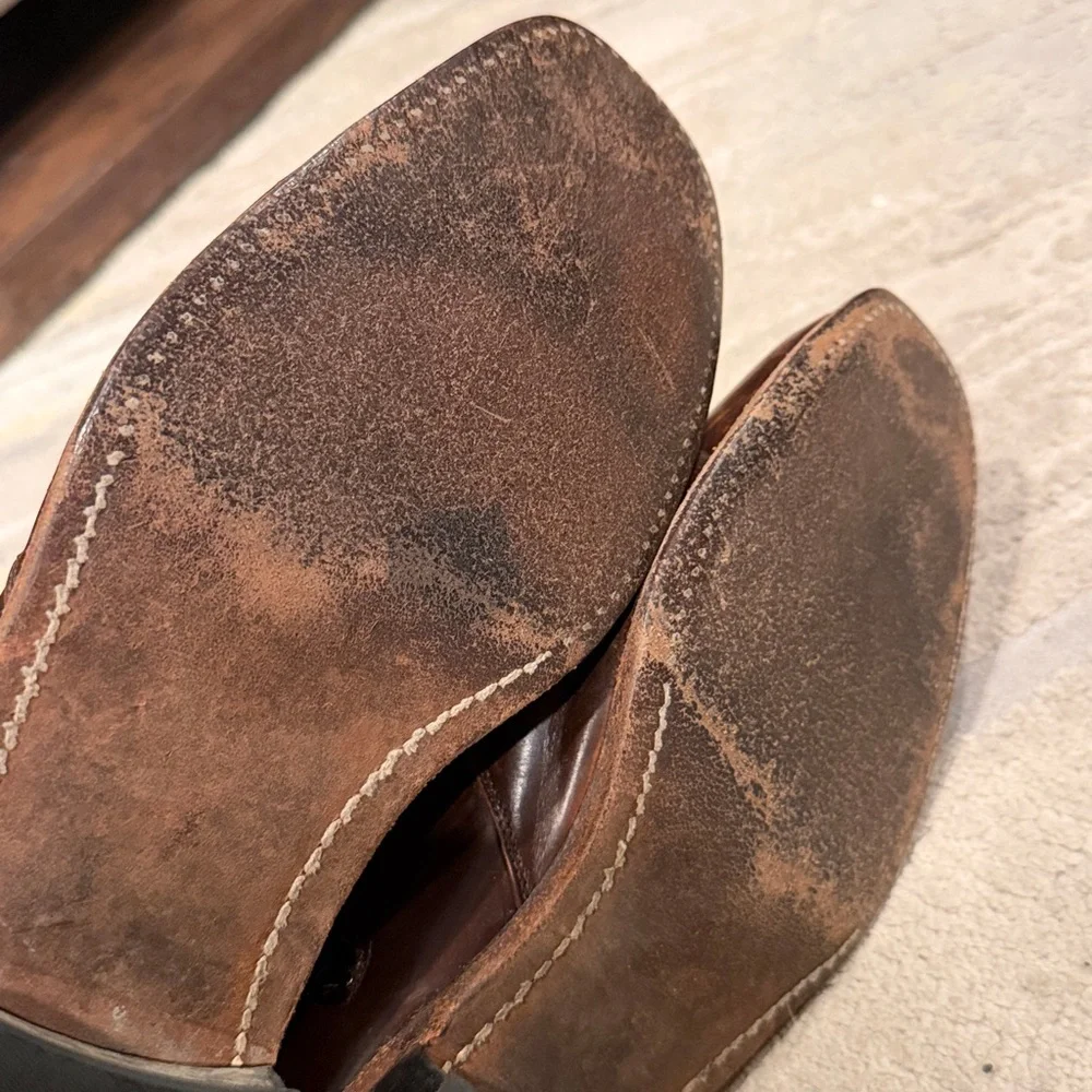 JOHNSTON & MURPHY • BOOTS SQUARE TOE HIPSTER ZIP UP LEATHER BROWN BEATLE BOOTS